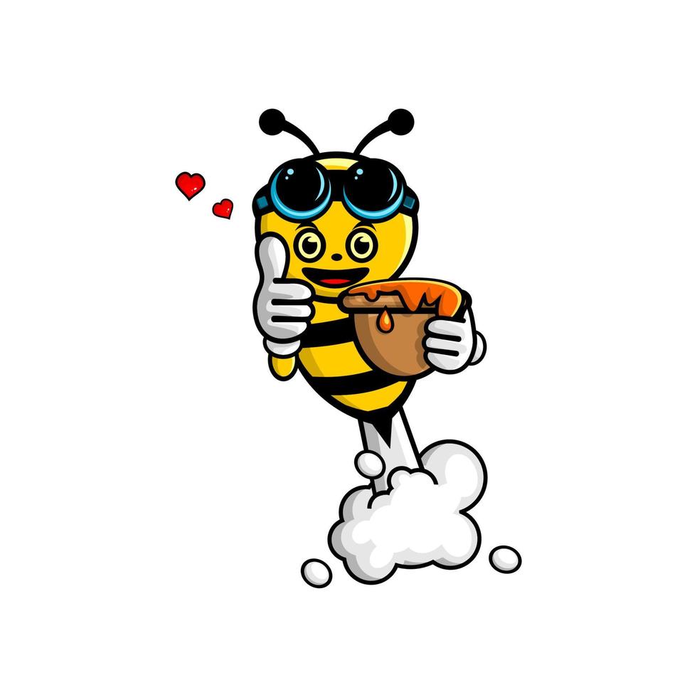 vector illustration of honey bee cartoon character carrying a honey container