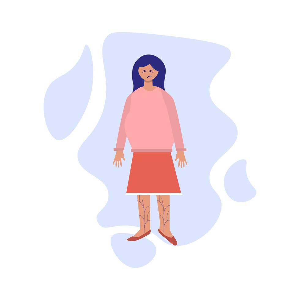 Pregnancy symptoms and problems concept. Young pregnant women suffering from varicose veins. Problem with health, feeling bad flat illustration vector