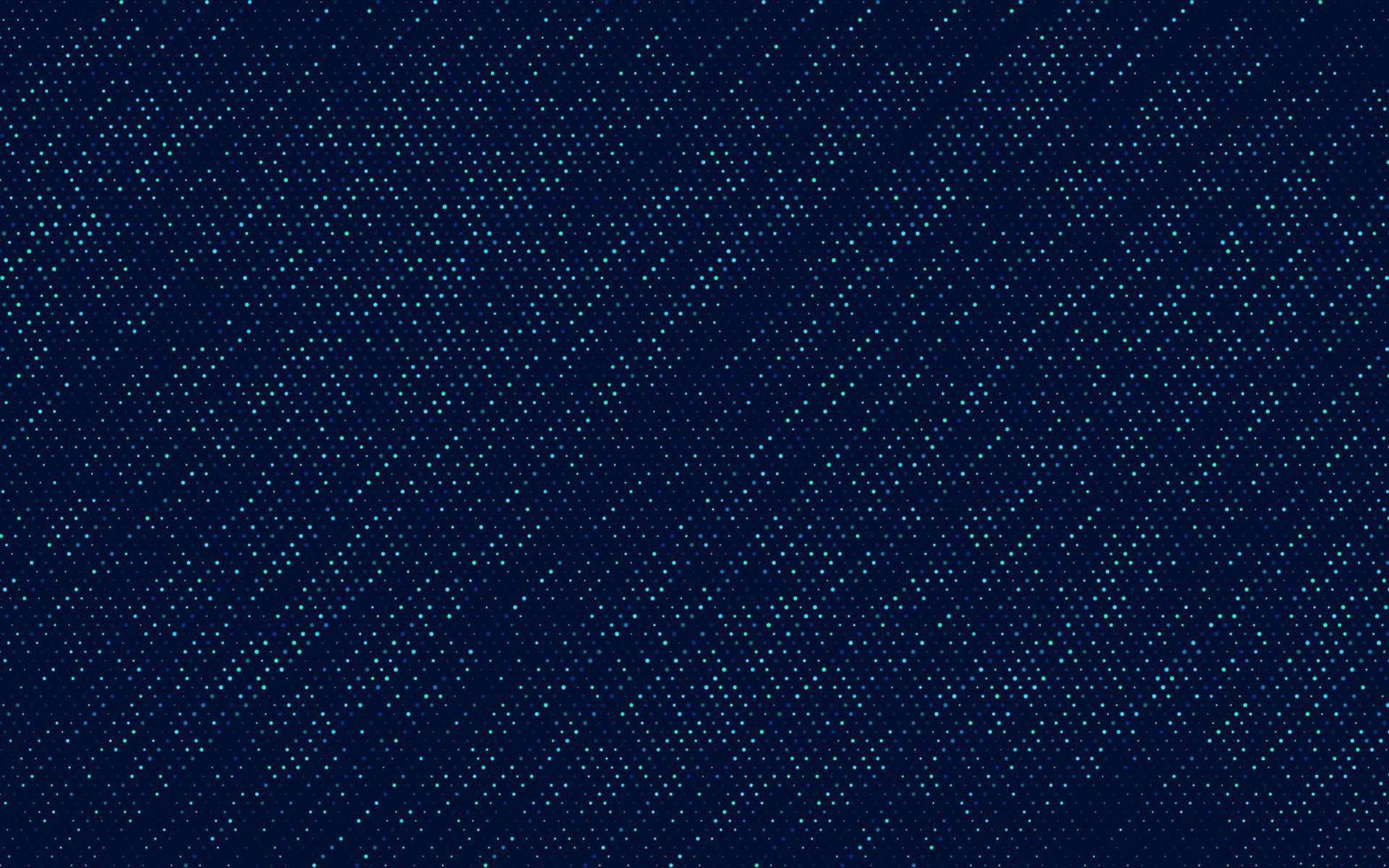 Modern glowing green dots glitter pattern concept. Abstract banner design. Random green blue circles halftone on dark blue background. Vector illustration.