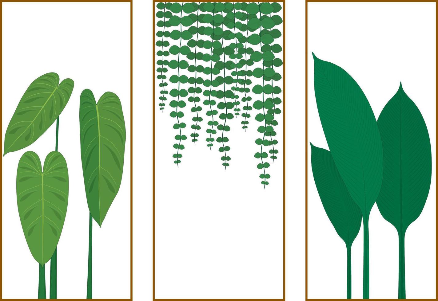 Tropical plants triptych painting vector illustration