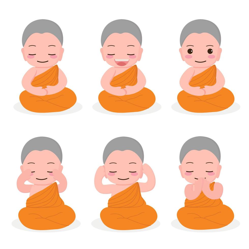cute young Buddhist monk meditation practice for Vesak day collection eps10 vectors illustration