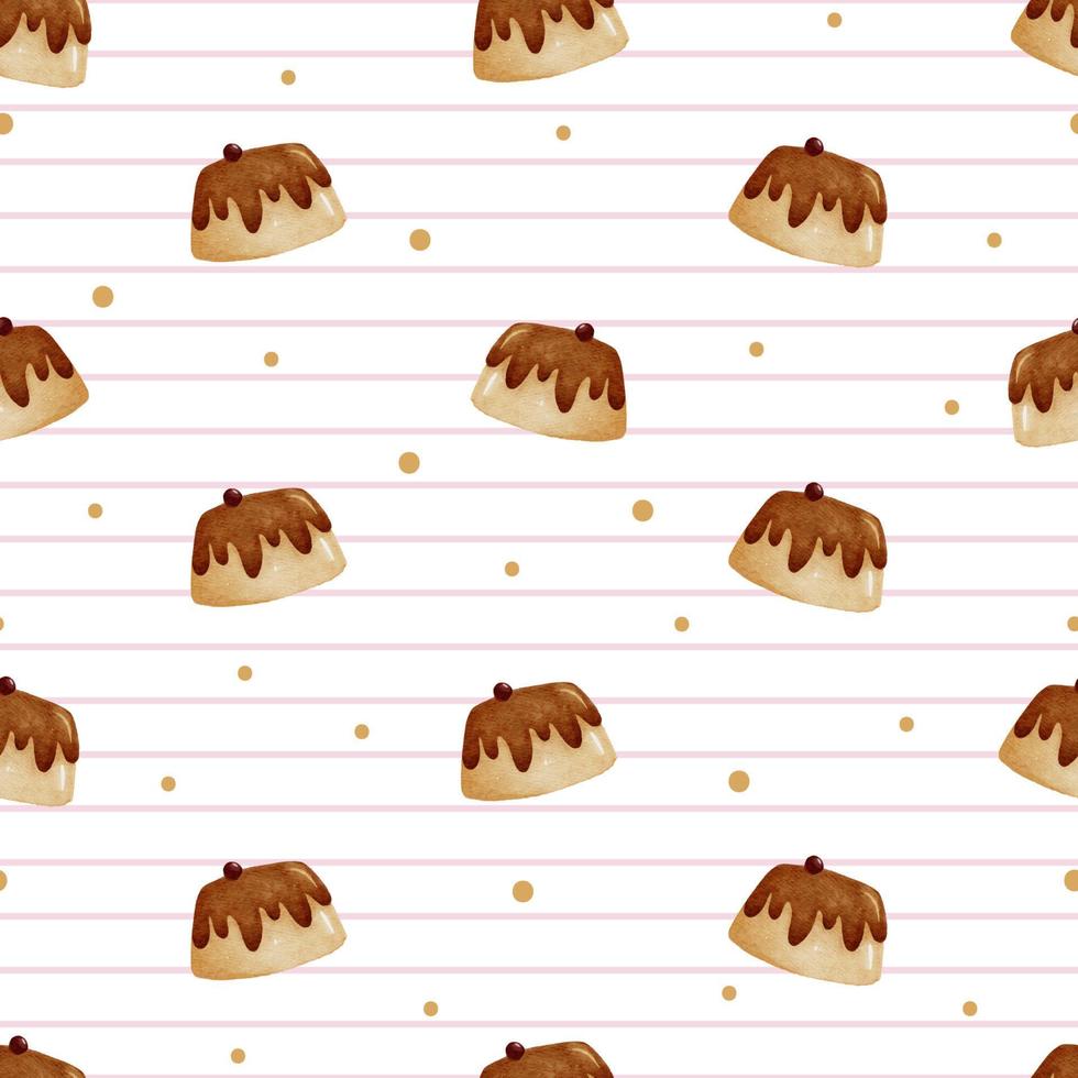 cute caramel custard pudding seamless pattern vector