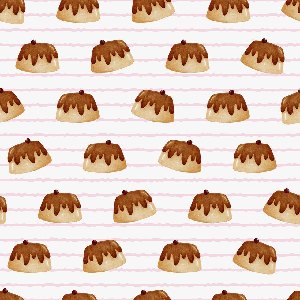 cute caramel custard pudding seamless pattern vector