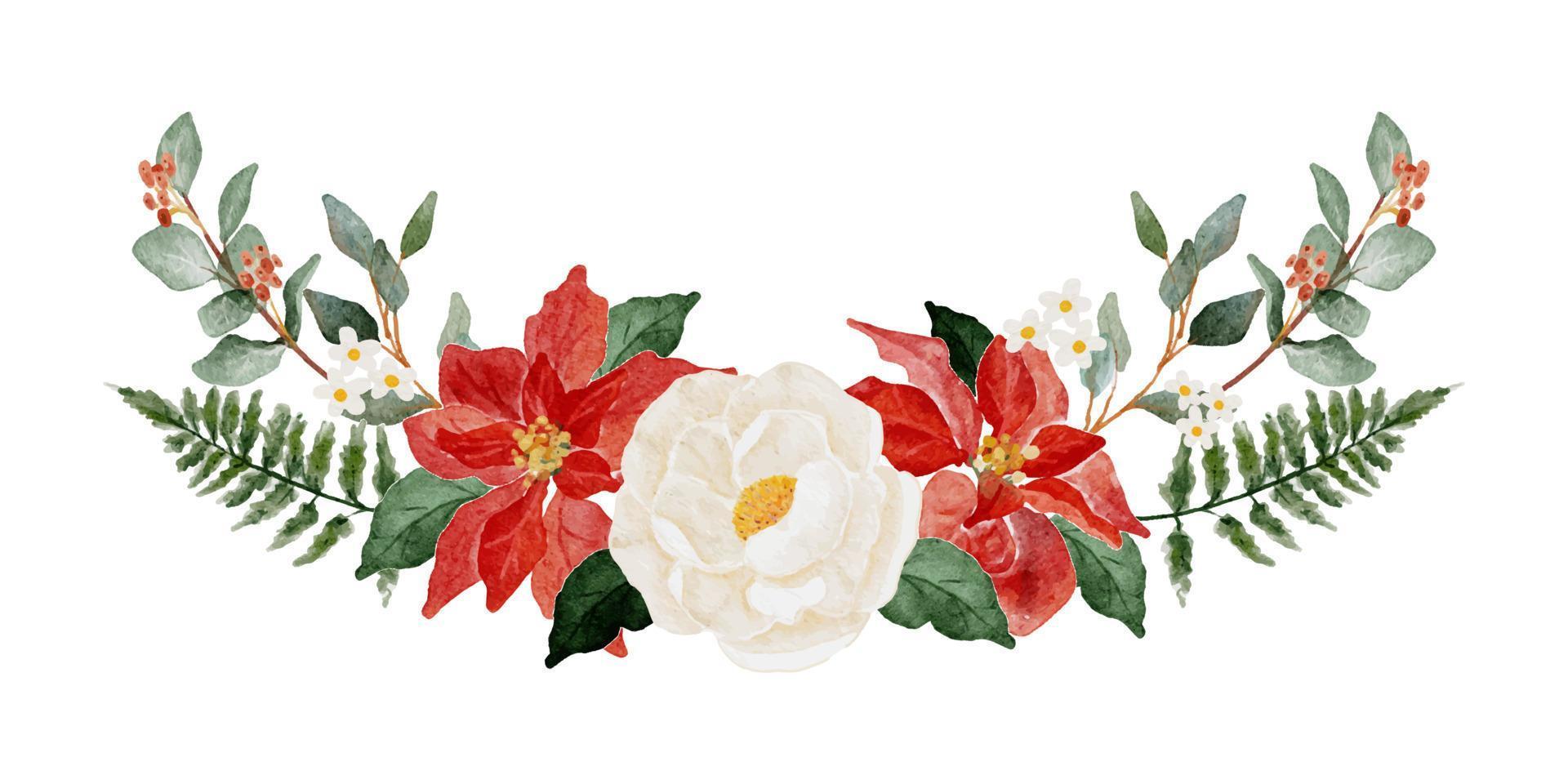 watercolor christmas poinsettia flower bouquet elements collection vector