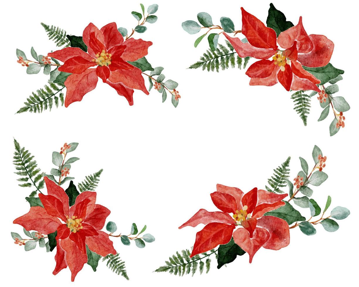 watercolor christmas poinsettia flower bouquet elements collection vector