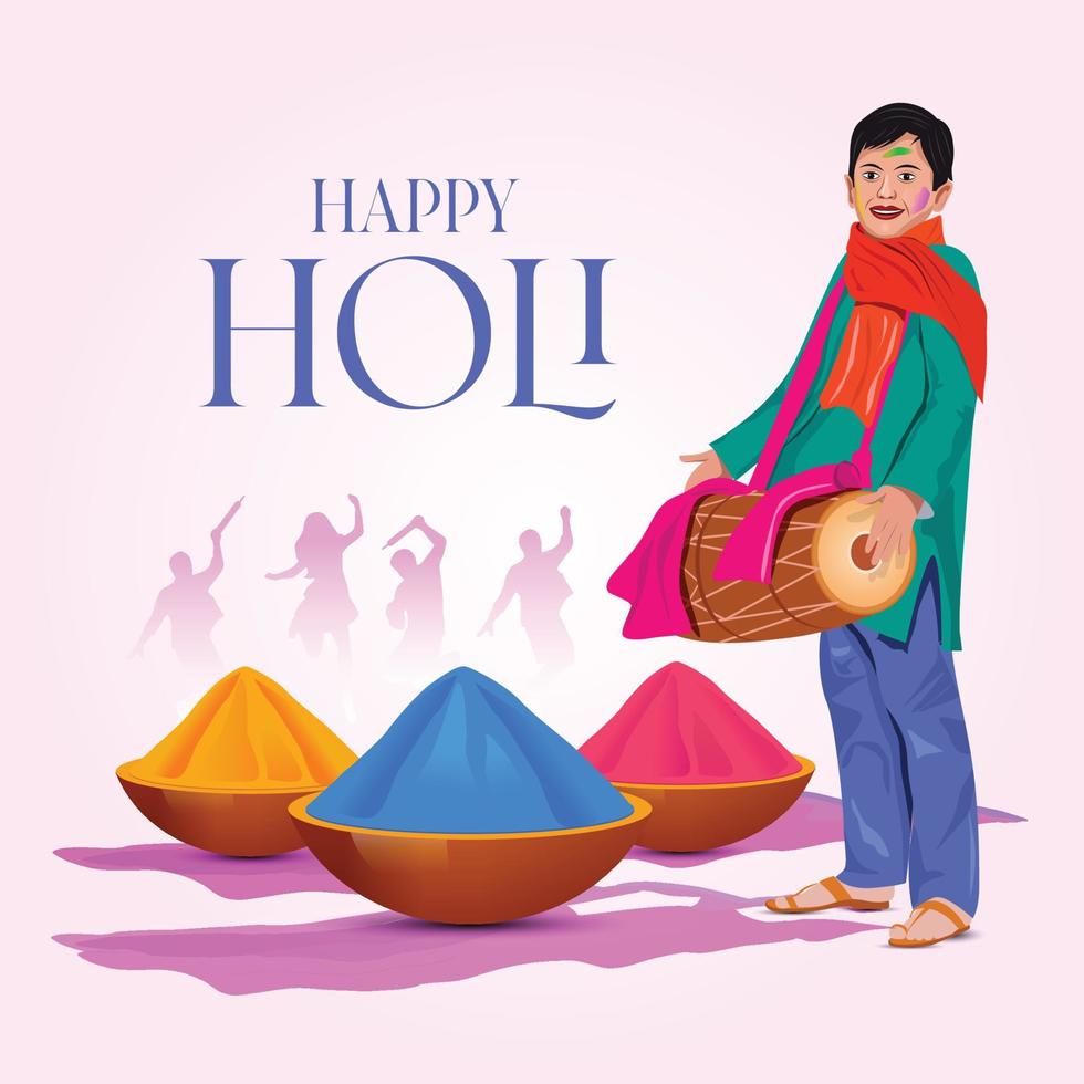 ilustración de diseño de tarjeta de fondo colorido abstracto feliz holi para saludos de celebración del festival de color de la india vector