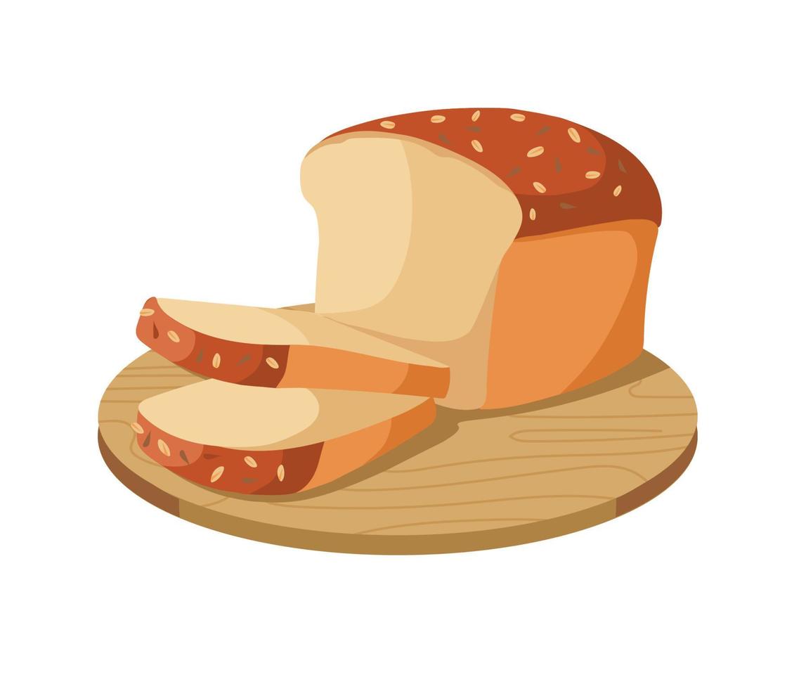 Bread slices cut on a wooden board vector