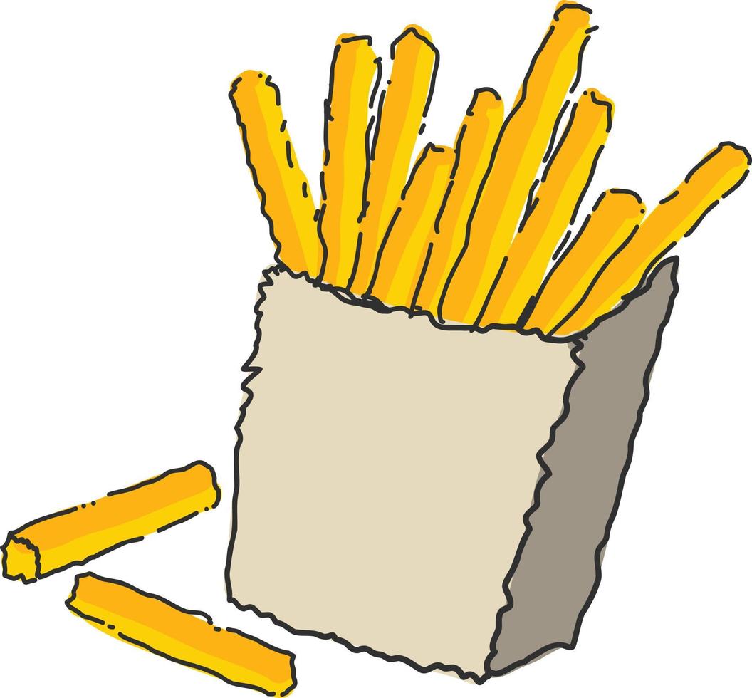 French Fries potato fries fast food in Red Carton Package Box. Delicious fast food all time favorite snack. vector