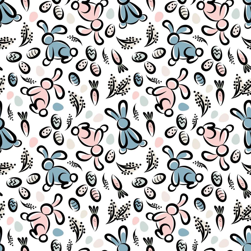 Pattern with bunnies and carrots for Easter vector