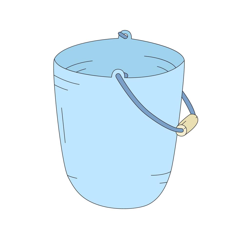 ilustración vectorial de un balde vacío aislado en un fondo blanco. cubo azul en estilo de dibujos animados vector