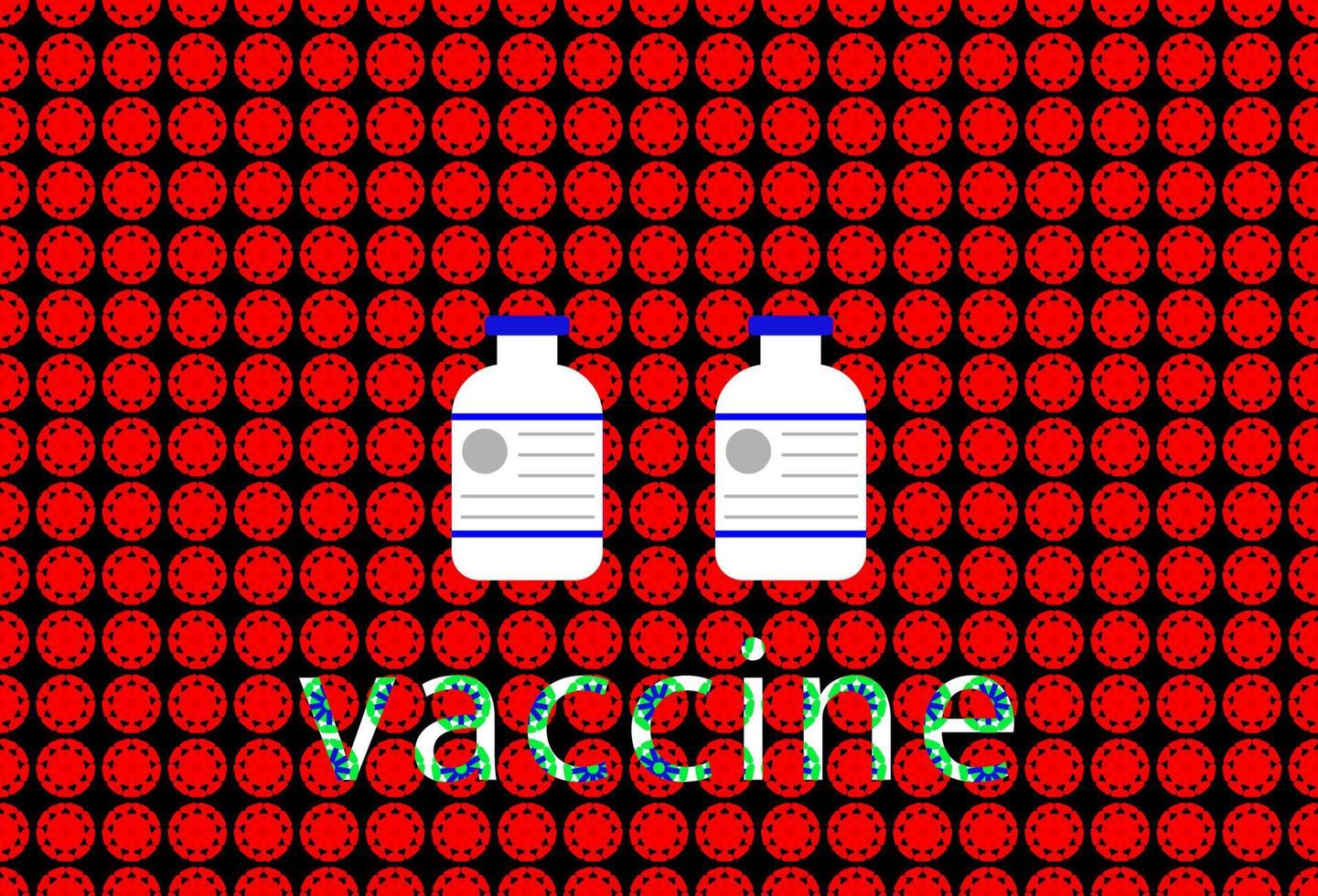 two vaccine bottle and text on red coronavirus disease pattern. vector