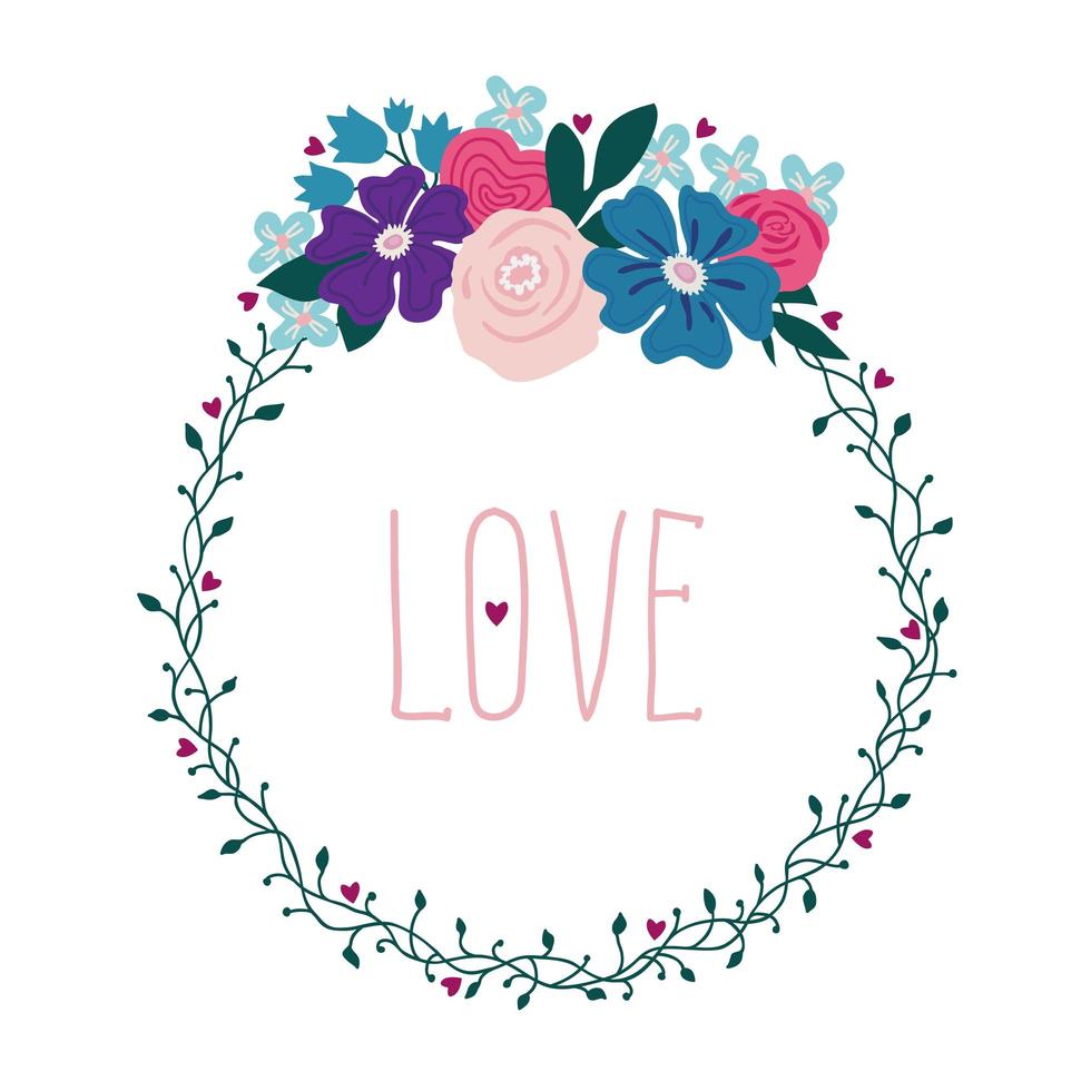Wreath from a vine and flowers, floral illustration with the inscription love vector