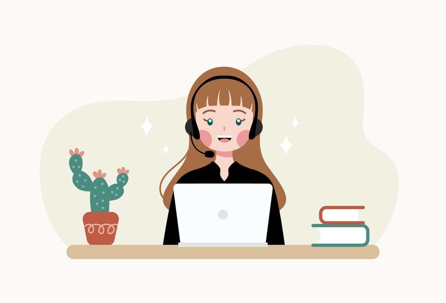 Cute customer service woman illustration vector flat