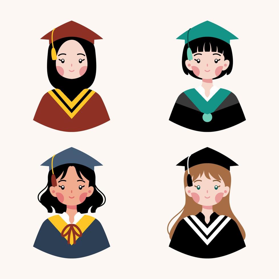 Collection of graduation cartoon avatar girl illustration vector