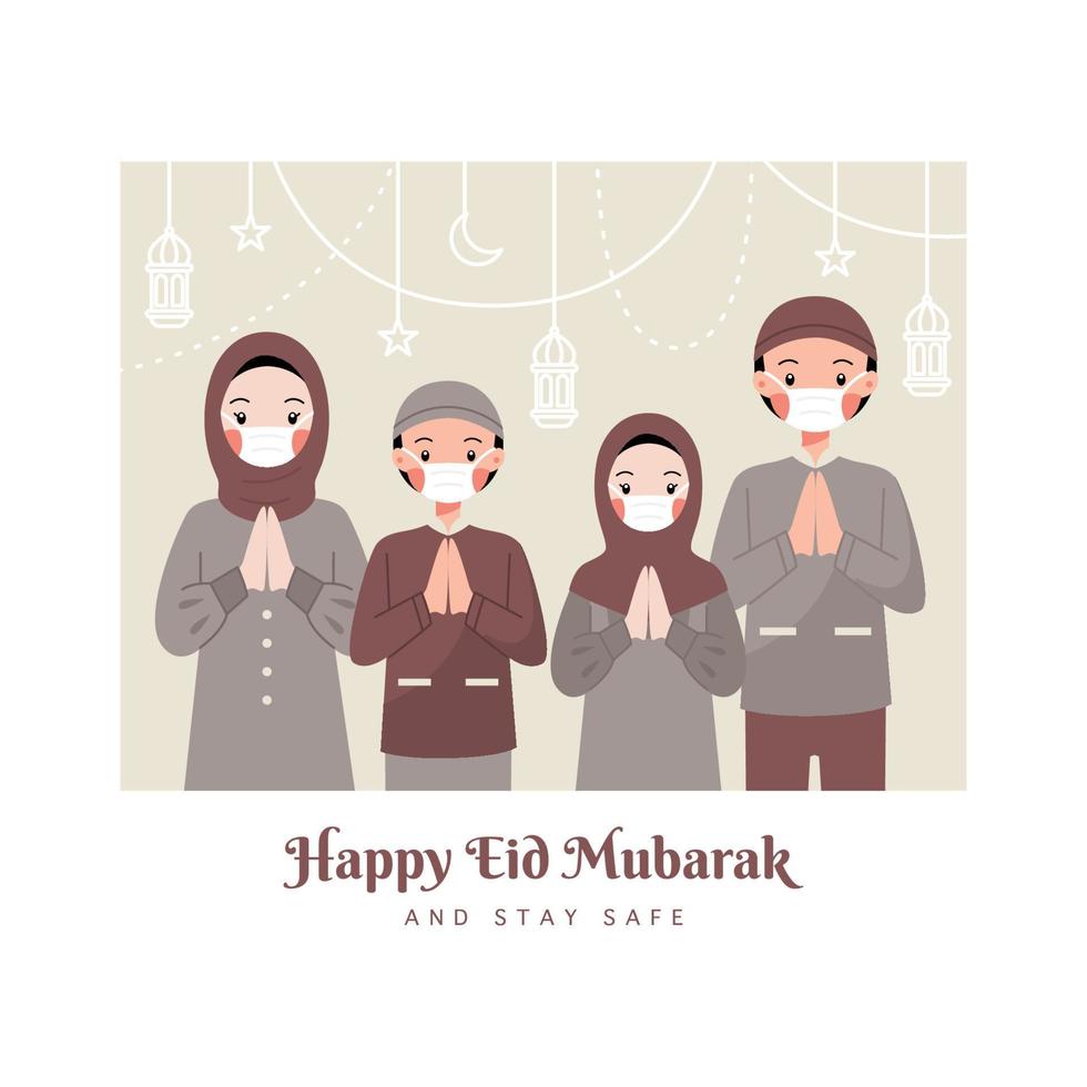 Happy eid mubarak and stay safe vector flat concept