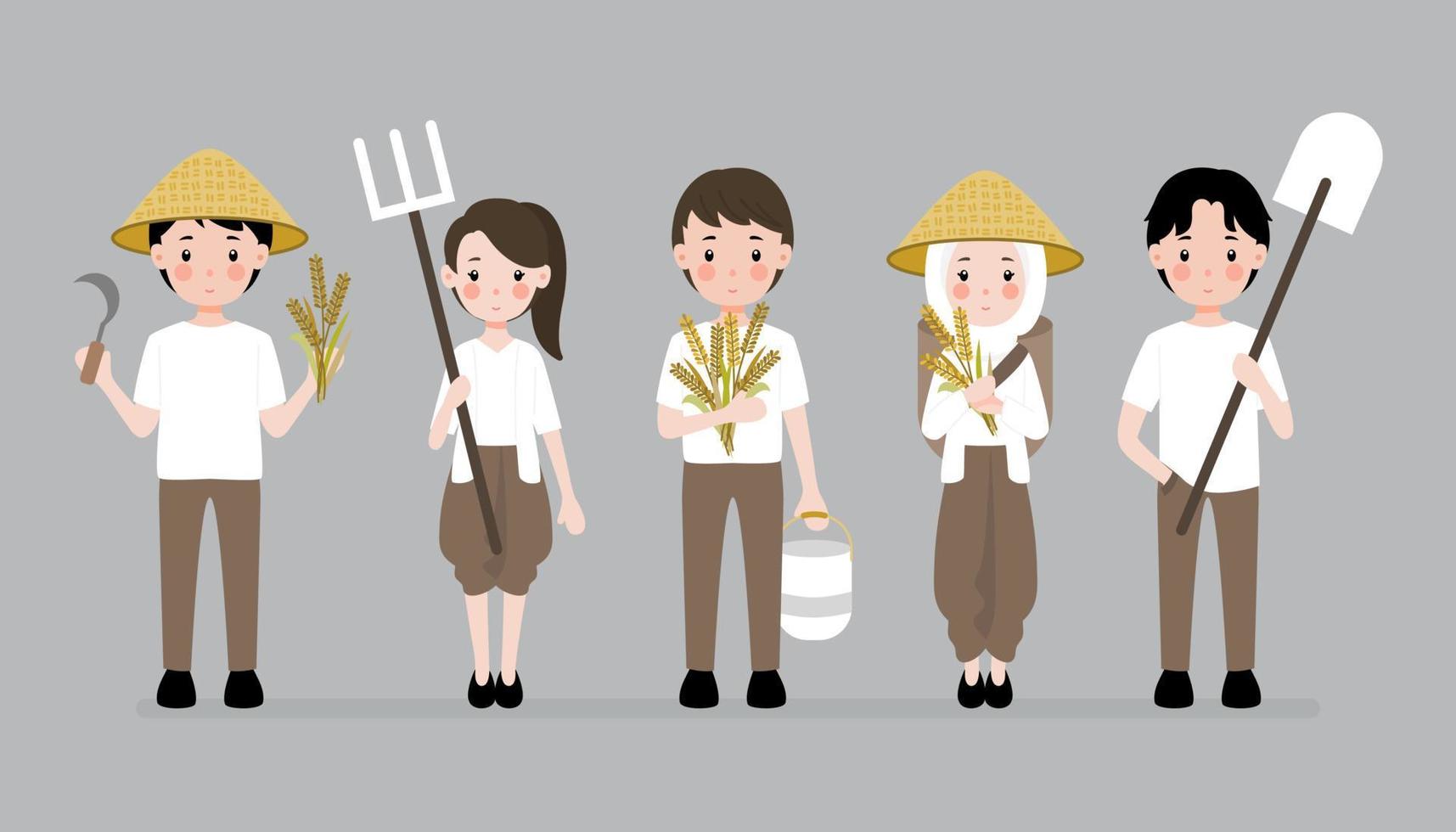 Collection of Indonesian farmers character vector flat concept