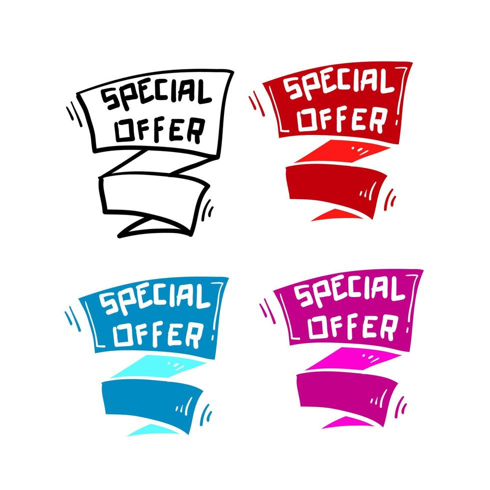 hand drawn special offer banner ribbon illustration vector isolated background. doodle