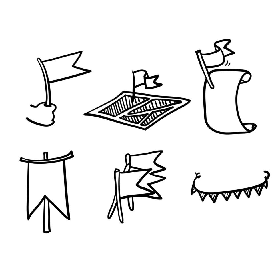 hand drawn doodle flag related icon collection vector isolated