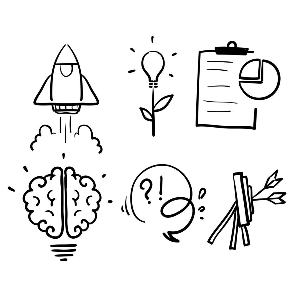 hand drawn Simple Set of Startup Related Vector Line Icons. doodle style vector isolated