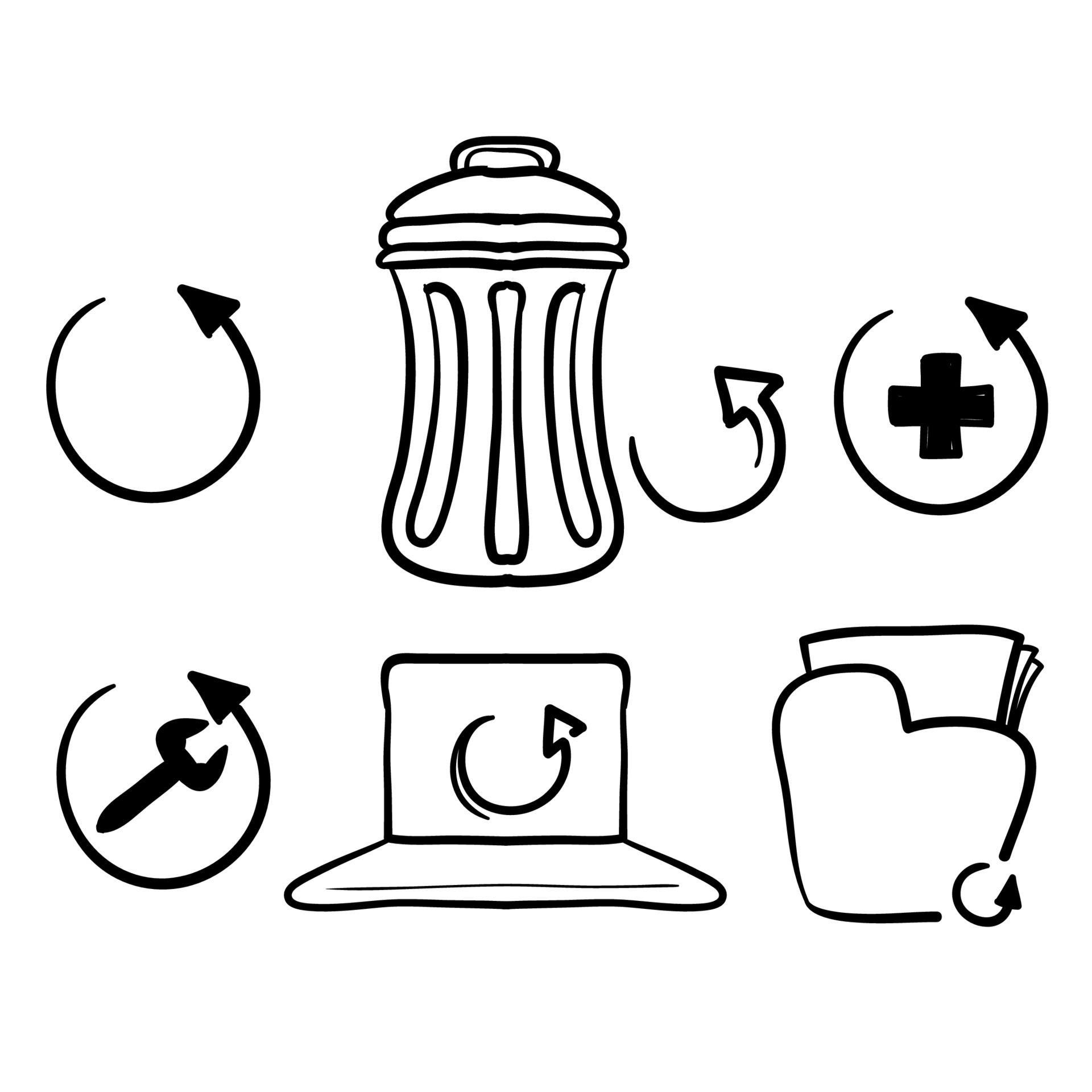 hand drawn Simple Set of Recovery Related Vector Line Icons. in doodle