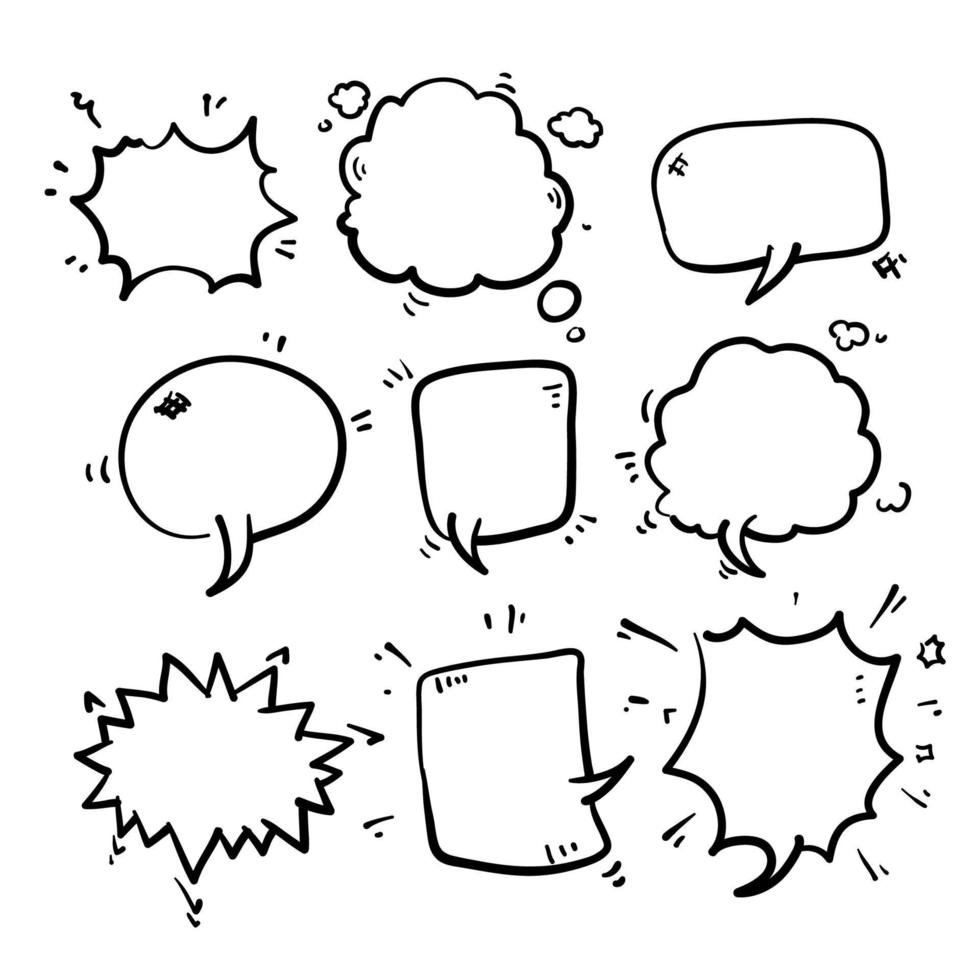 hand drawn Set of empty comic speech bubbles different shapes in doodle style vector