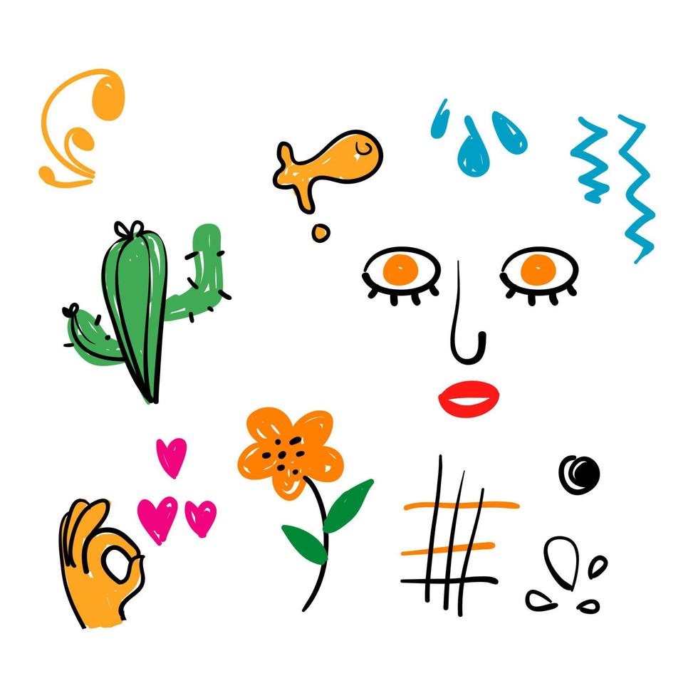 Big set of hand drawn various shapes and doodle objects. Abstract vector illustration. doodle style