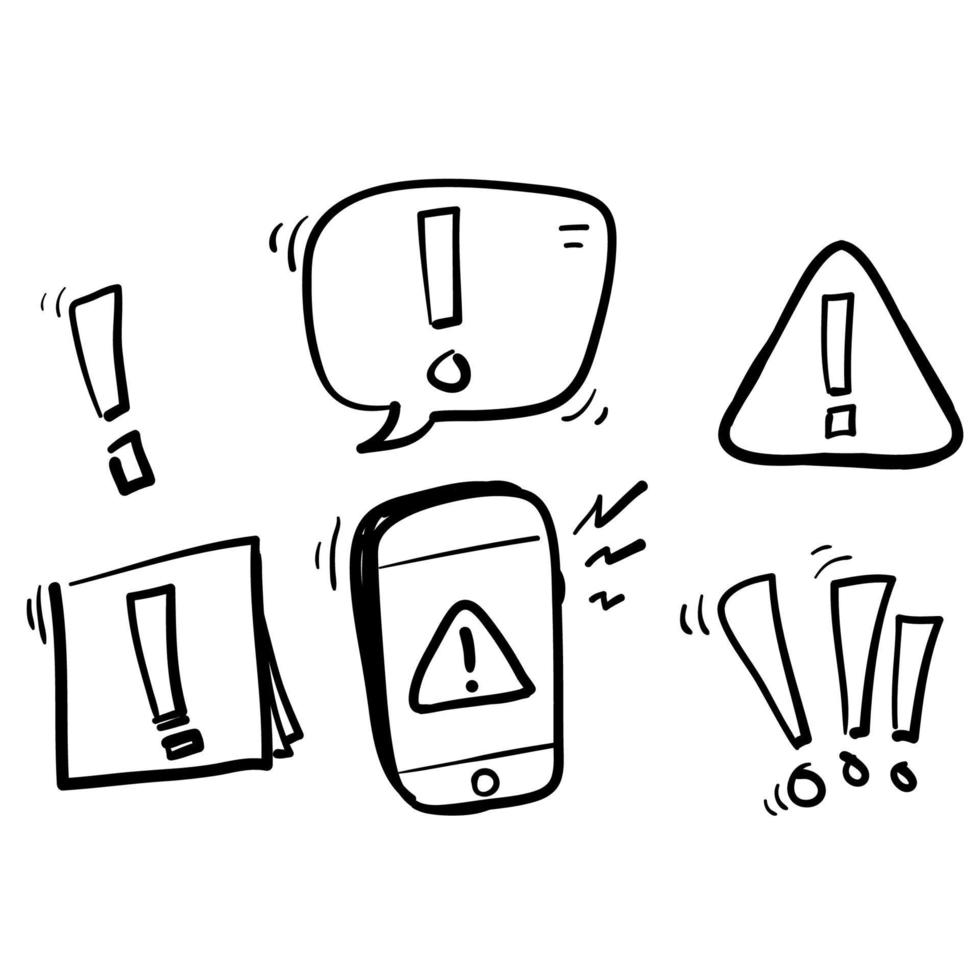 Simple Set of hand drawn Warnings Related Vector Line Icons. doodle style