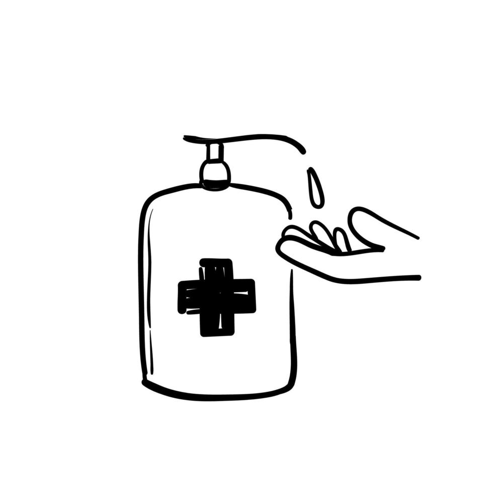mano de limpieza dibujada a mano con jabón antibacteriano o vector de ilustración de desinfectante de manos aislado