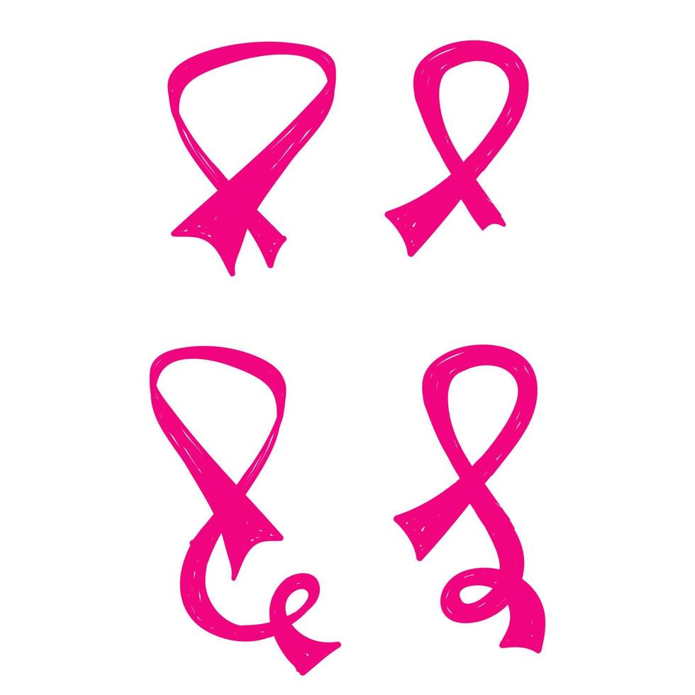 hand drawn pink ribbon symbol for breast awareness cancer vector icon doodle