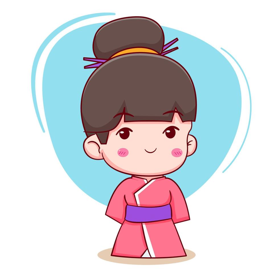 Cute cartoon character of Japanese girl Hand drawn style flat character isolated background vector