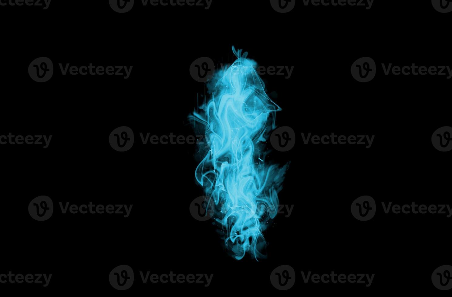 abstract light blue smoke steam flow realistic dust overlay beam fire effect light texture on dark black. photo