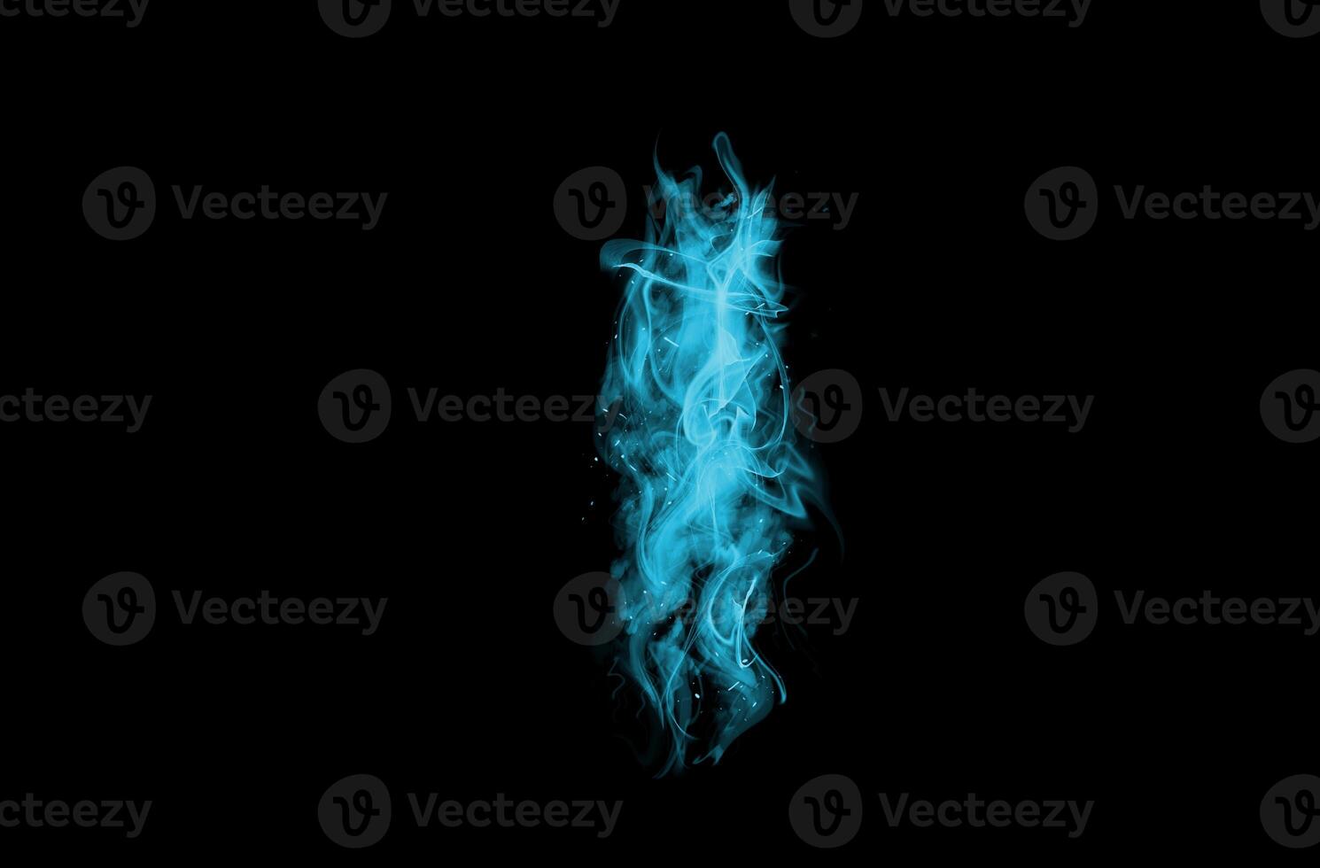 flujo de vapor de humo azul claro abstracto efecto de fuego de haz de superposición de polvo realista textura ligera en negro oscuro. foto