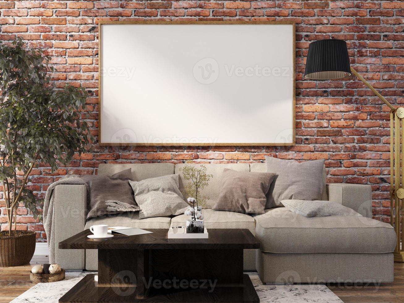 Living room interior house floor template background frame mock up design copy space 3d render photo