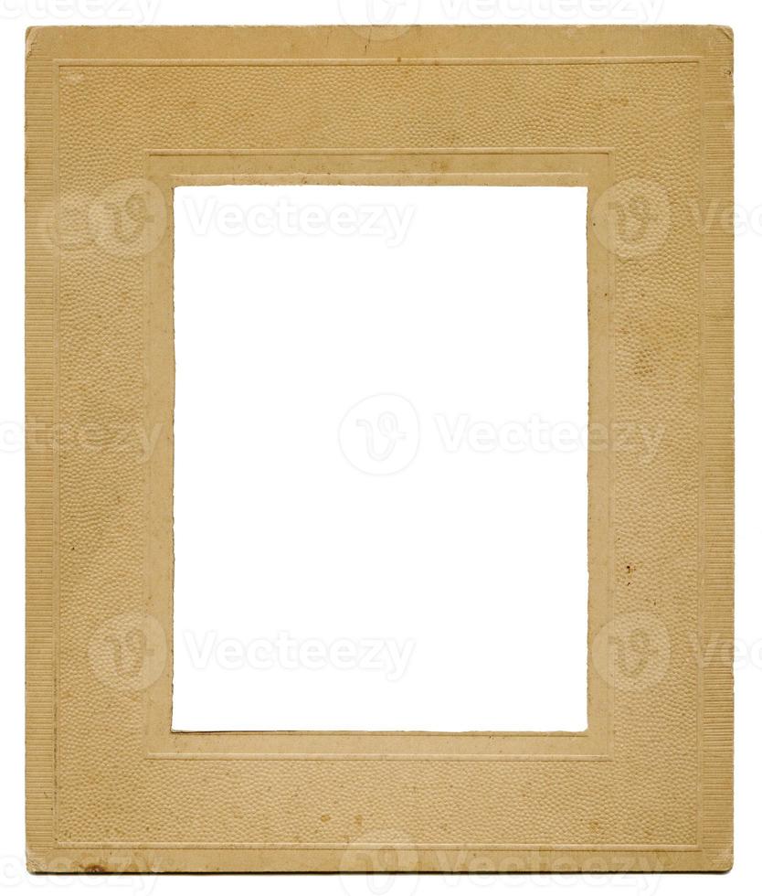 Old aged cardboard photo frame template isolated on white background. Mock up