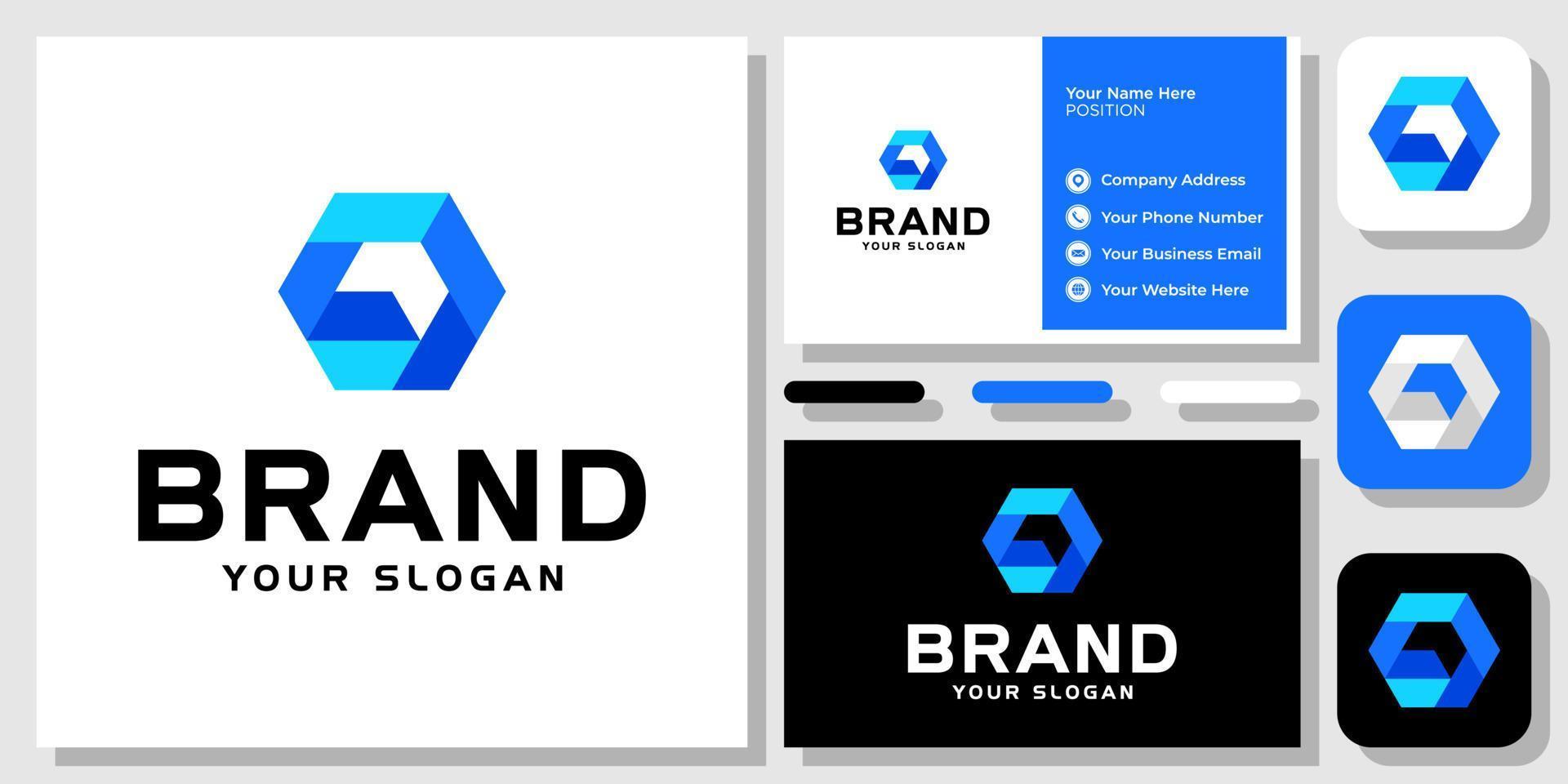 Hexagon Arrow Forward Success Up Startup 3d Blue Modern Logo Design with Business Card Template vector