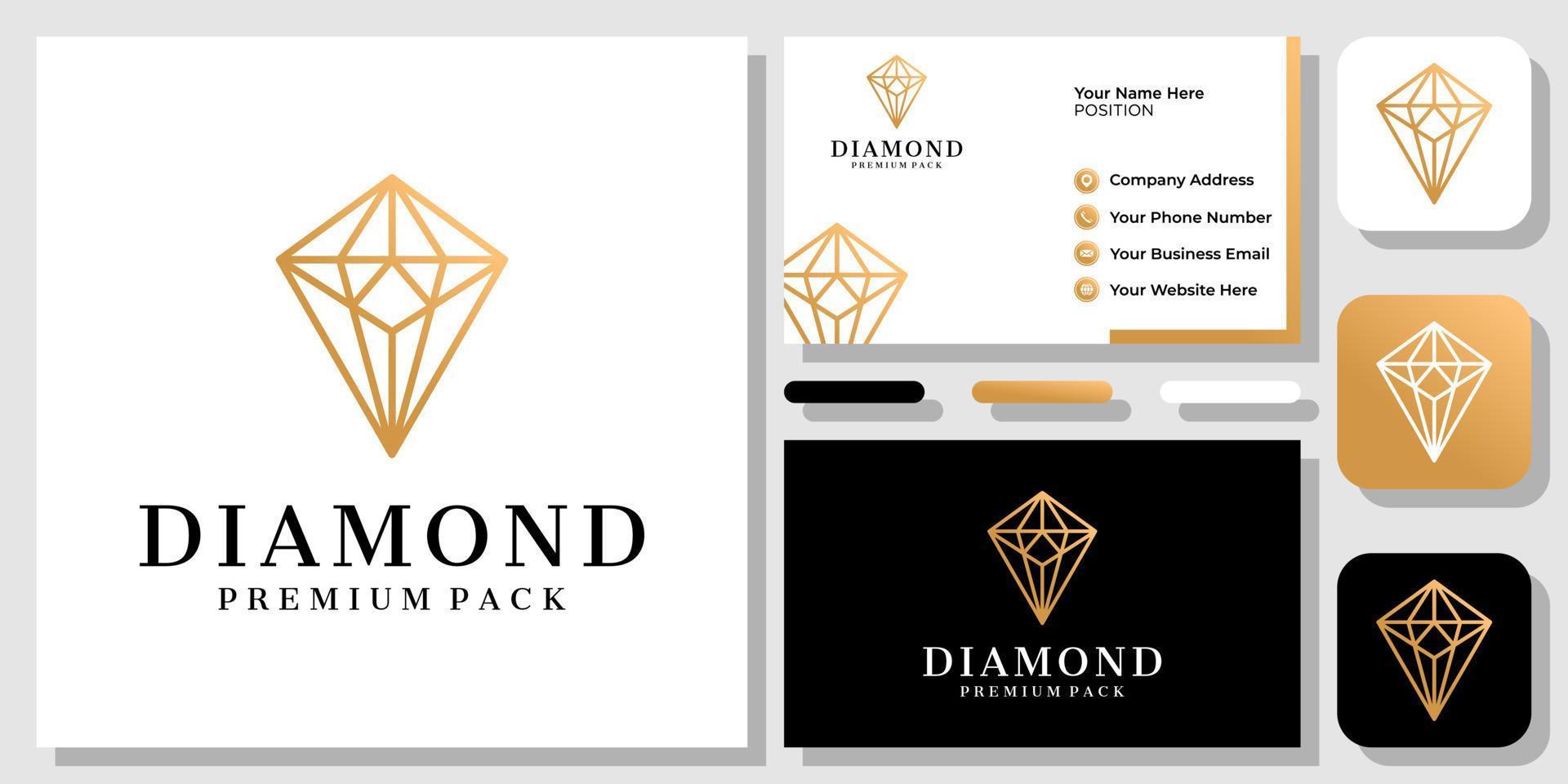 Diamond Gold Jewelry Premium Luxury Royal Glamour Class Logo Design with Business Card Template vector
