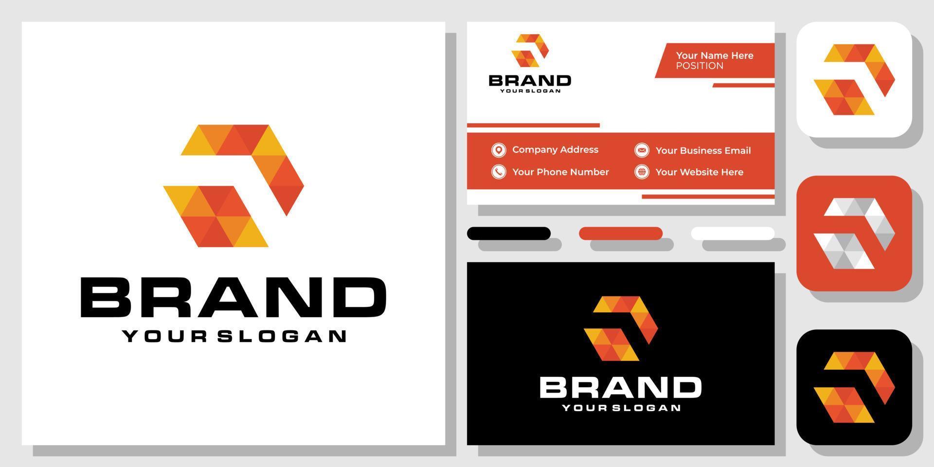 Hexagon Arrow Startup Forward Success Triangle Colorful Logo Design with Business Card Template vector