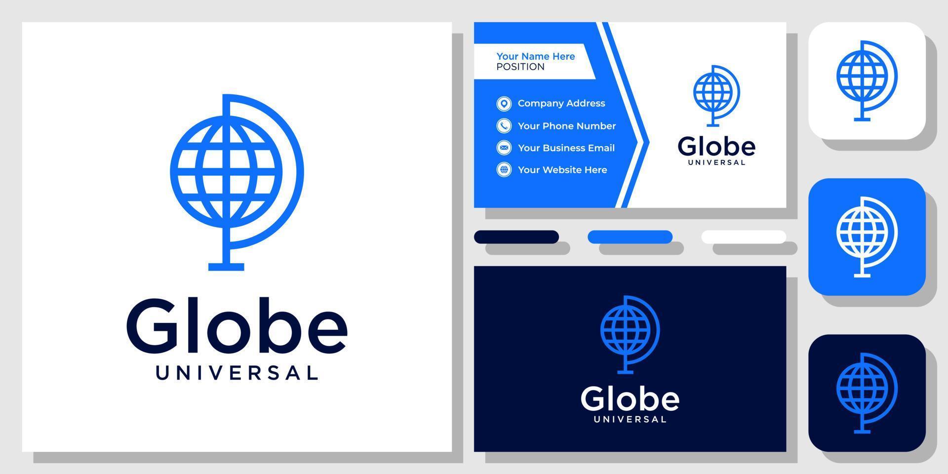 globo círculo internet tierra esfera mundo planeta unión global diseño de logotipo con plantilla de tarjeta de visita vector