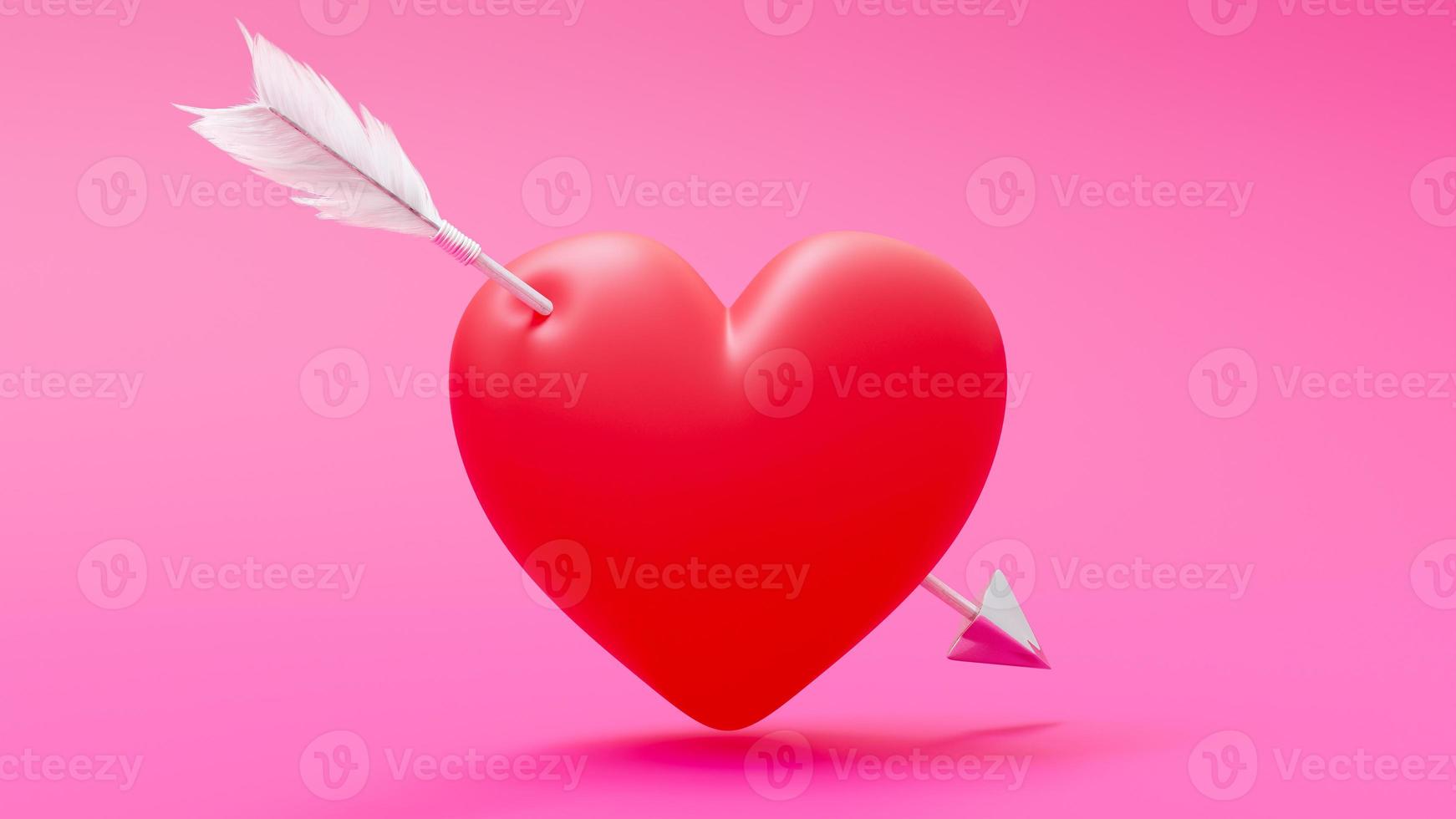 Red heart and arrow on pink background. 3D Render. photo