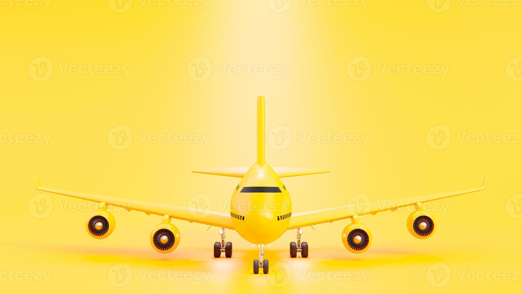 Yellow plane on runway and light from behind on yellow background. minimal idea concept, 3D Render. photo