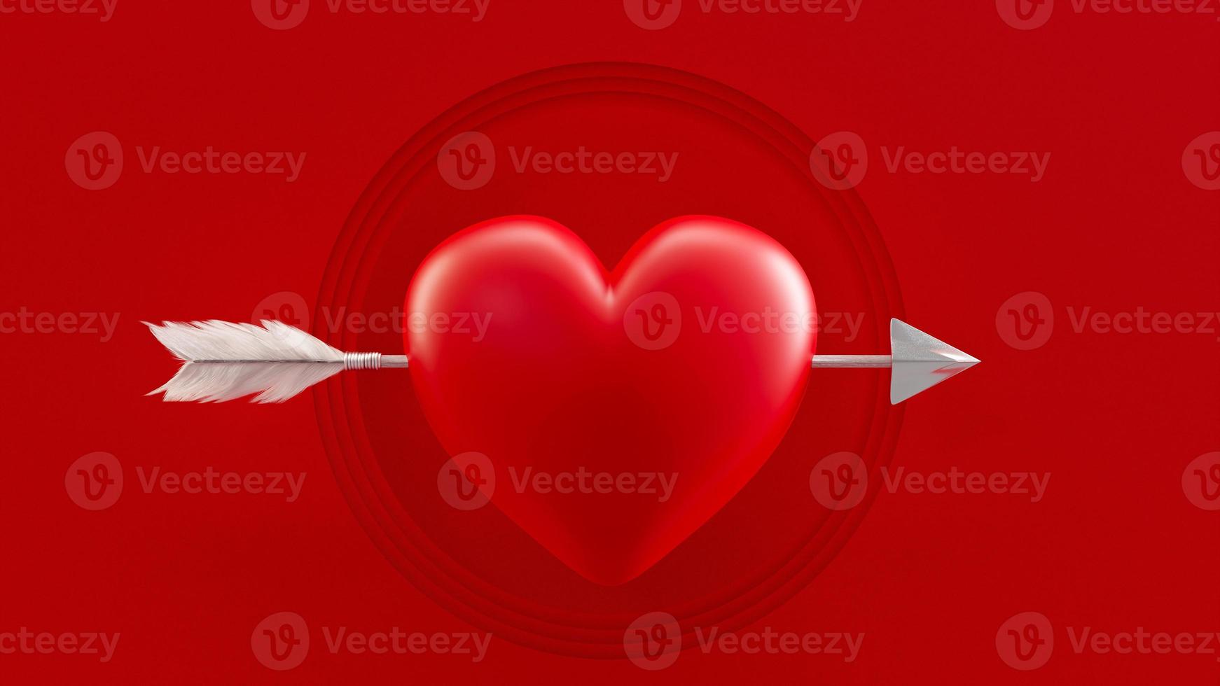 Red heart with white arrow on red background. 3D Render. photo