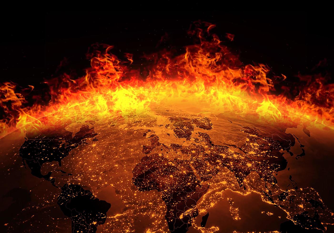 Global catastrophe and Global Warming  Pollution Concept Wildfire Global burning with fire photo