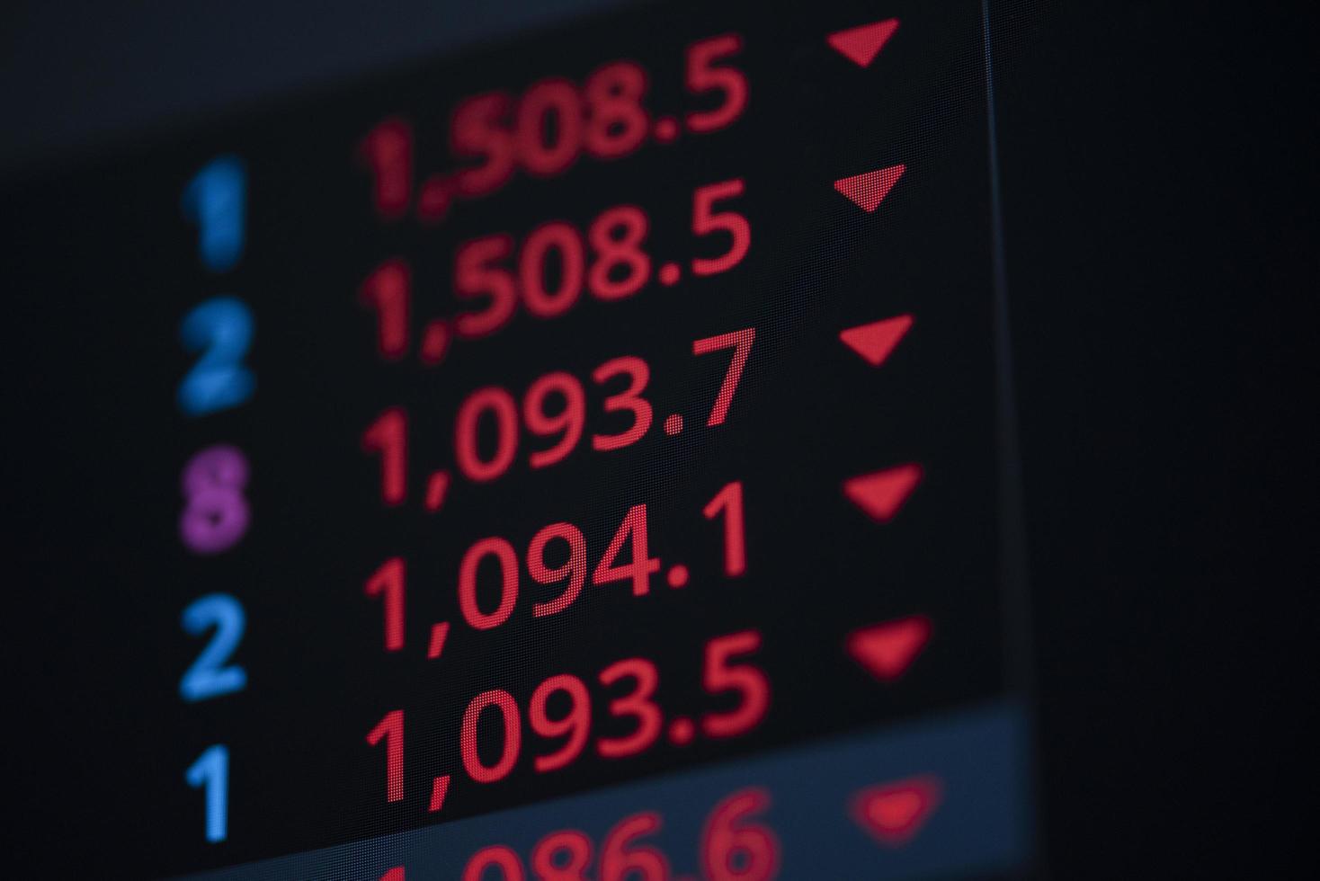 Stock market exchange graph price drop with red numbers investment lose of  business financial digital background - charts stock crash crisis fall risk decreasing arrow down trend sell photo