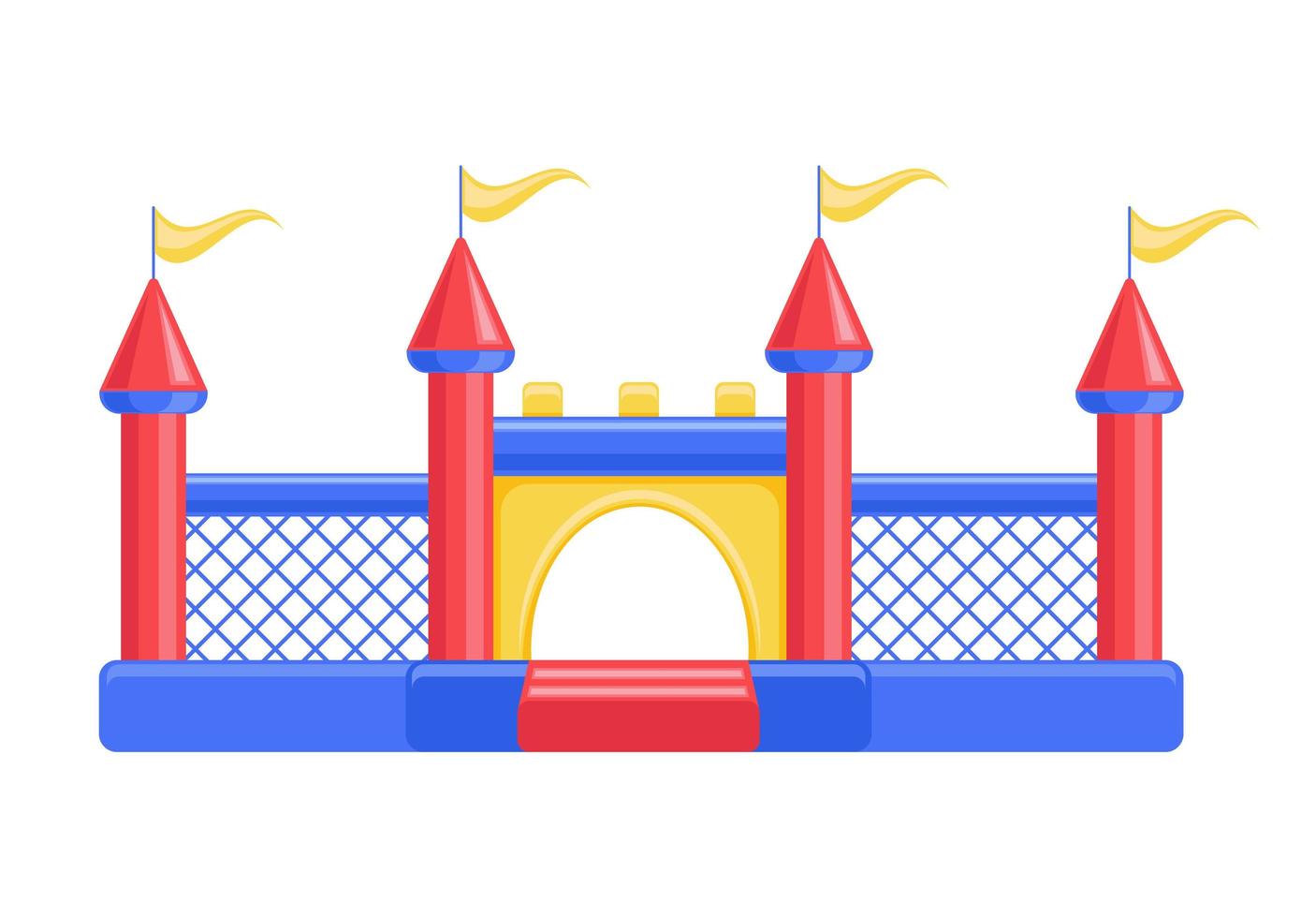 Bouncy inflatable castle. Tower and equipment for child playground. Vector line illustration