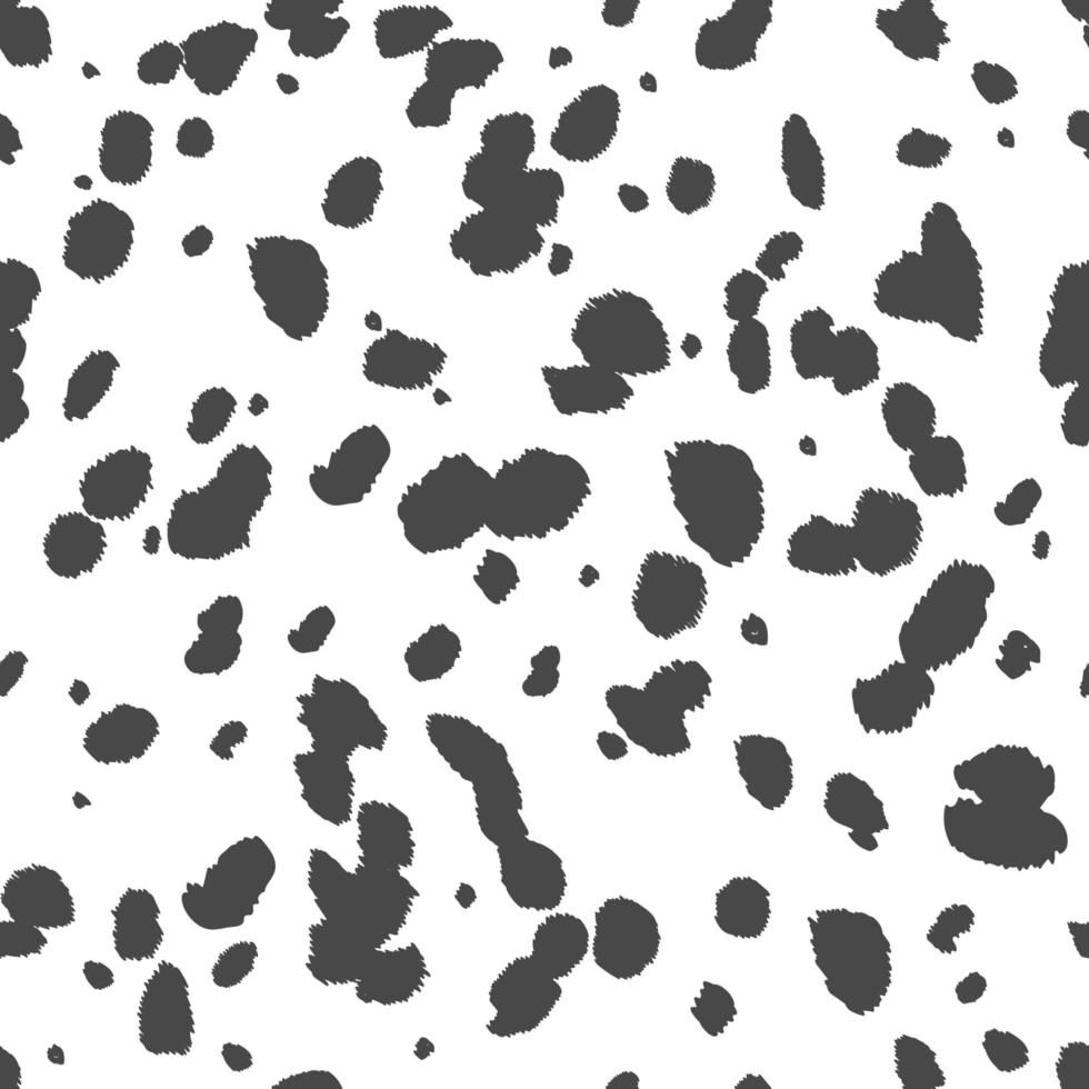 Dalmatian seamless pattern. Animal skin print. Dog and cow black dots on white background. Vector