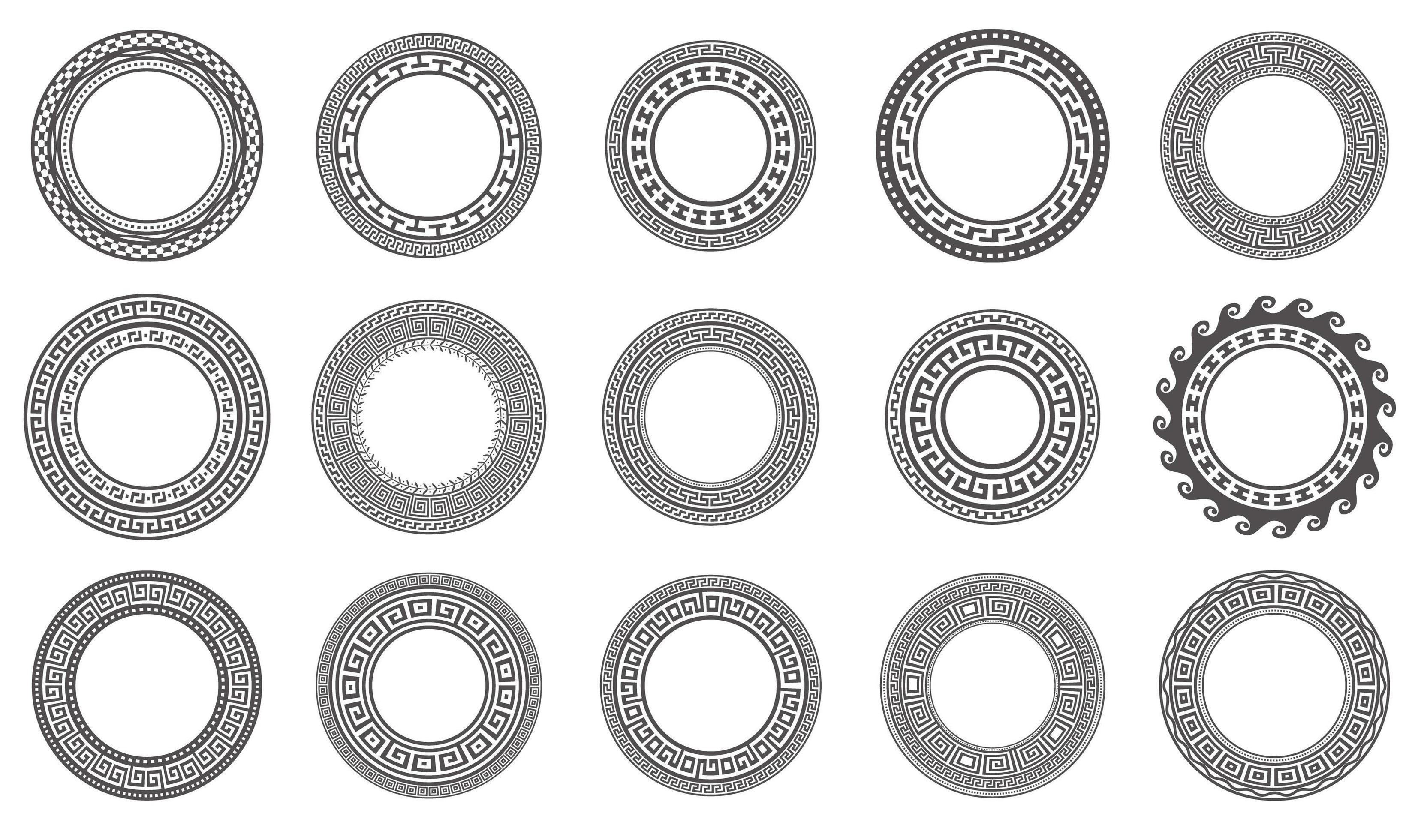 círculo marcos griegos. bordes redondos de meandros. patrones de elementos de decoración. ilustración vectorial aislado sobre fondo blanco. vector