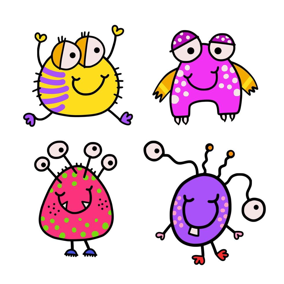 Silly Child Like Little Monster Cartoon Doodles vector