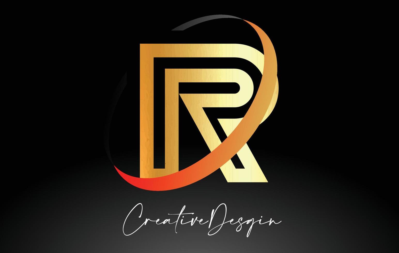 diseño de logotipo de letra r de contorno en icono de vector de colores negro y dorado