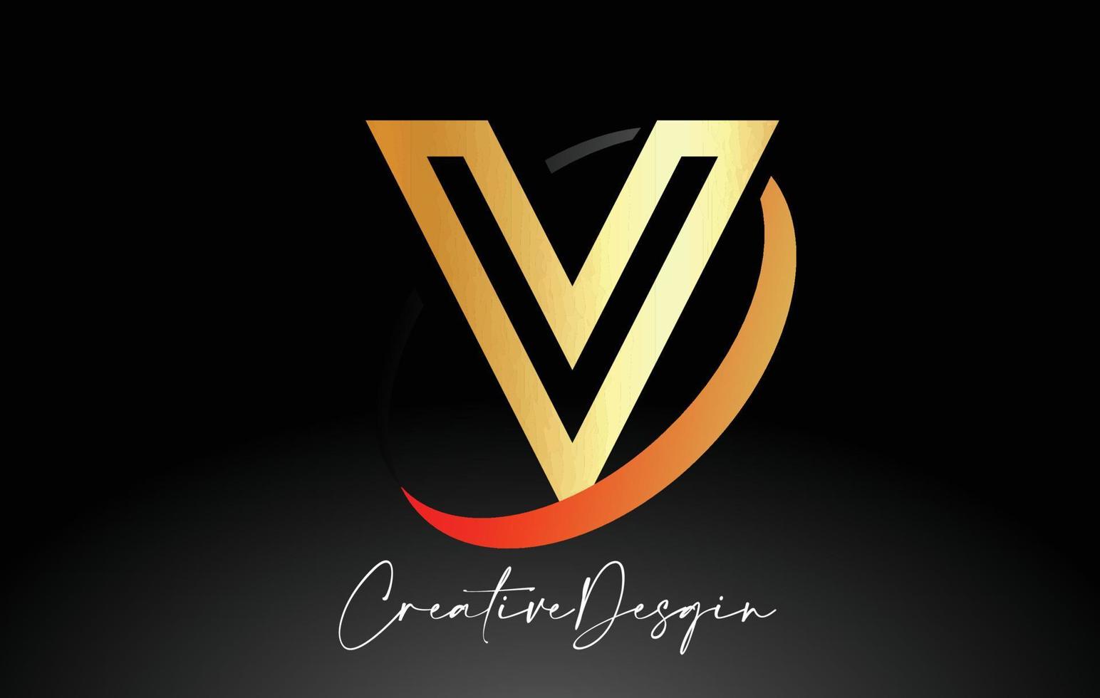 Outline Letter V Logo Design in Black and Golden Colors Vector Icon