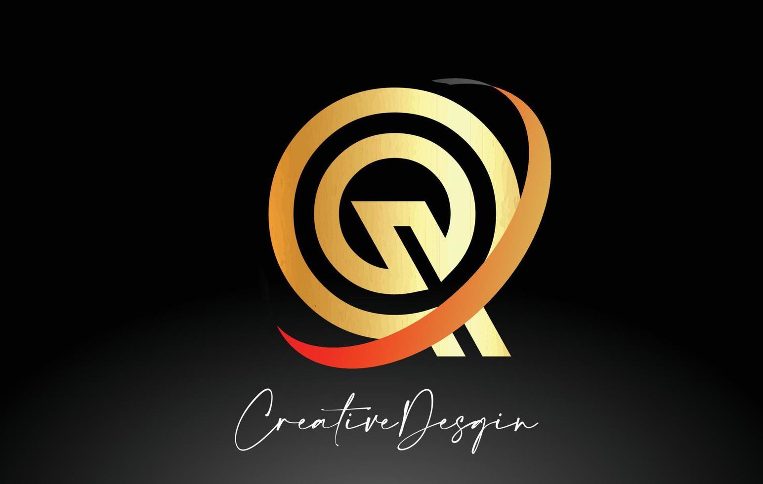 diseño de logotipo de letra q de contorno en icono de vector de colores negro y dorado